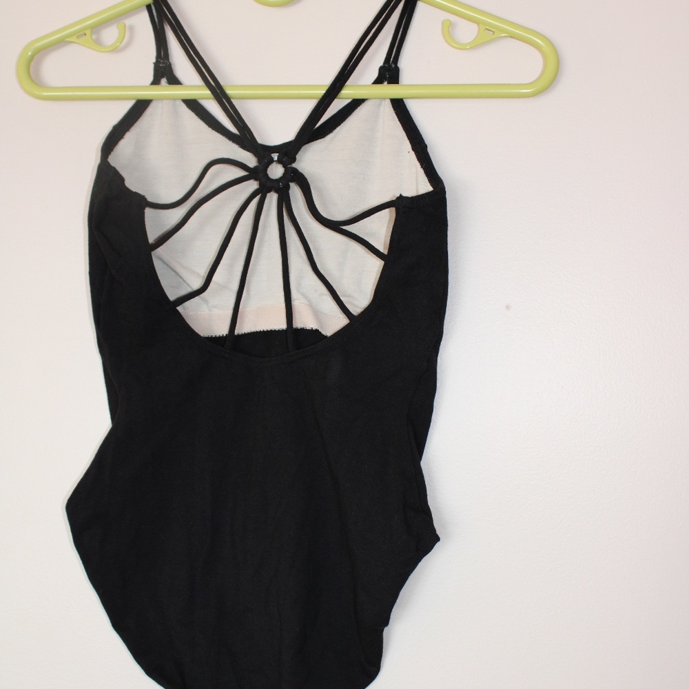 Black Circular Black Strappy Stretchy Bodysuit leotard ballerina